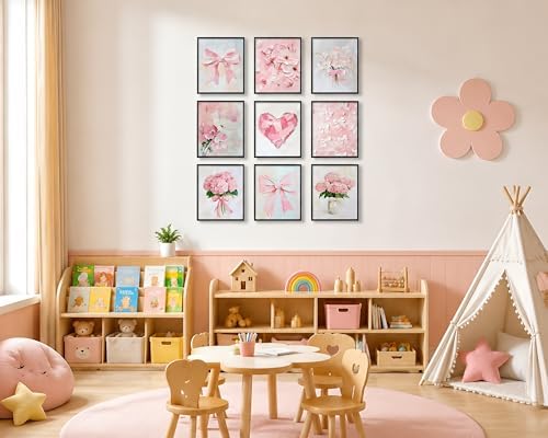 Pink Bow Wall Art Set of 9, Floral Preppy Prints 8x10 Inch Unframed - Image 2
