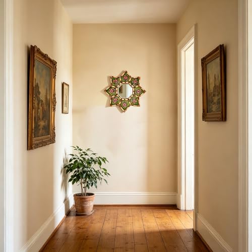 Starburst Decorative Wall Mirror Green Floral Boho Moroccan Wall Mirror - Image 6