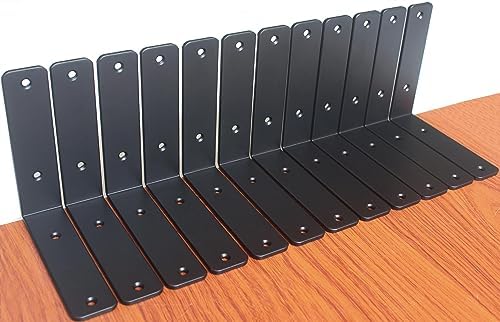 24 Pack - L 6" x H 6" x W1.5, 5mm Thick Black L Shelf Bracket, Iron Shelf by MHMYDZ