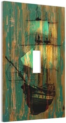 Decorative Light Switch Cover Rustic Green Wood Grain Sailboat 1 Gang Single - Image 2