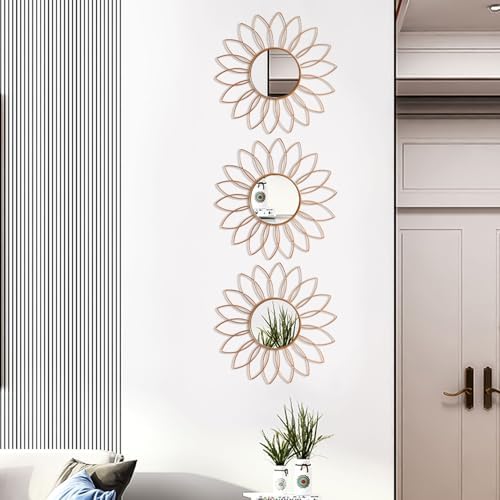 3 Pack Metal Mirrors for Wall Sunburst Wall Mirror Rose Gold Wall Art Décor - Image 5