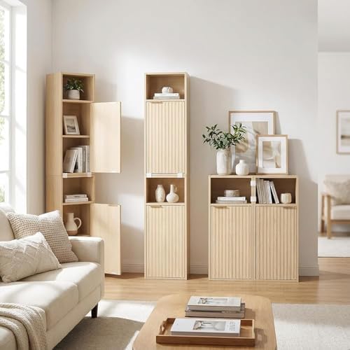AKMAKM 59.1" Tall Slim Bathroom Storage Cabinet Oak, Freestanding or Wall - Image 5