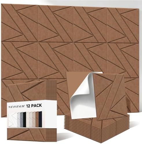 Acoustic Panels with Self Adhesive, 11.8”x11.8”, 12 Pack, Dark Brown by AUTORIFIC