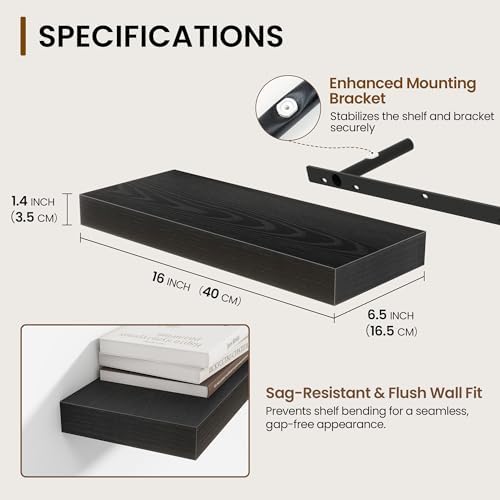 Acovy 16 Inch Floating Shelves for Wall 2 Pack, Wall Mounted Floating Shelf - Image 3