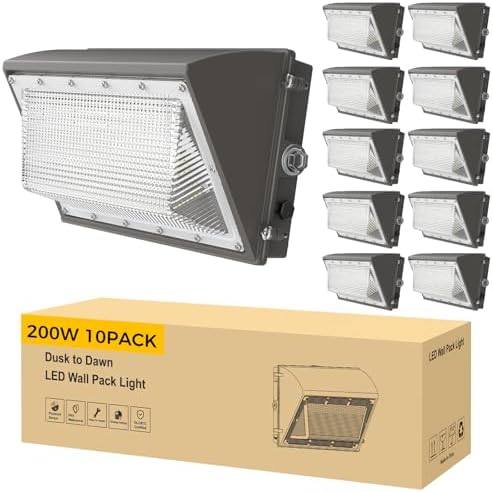 AIKVSXER 200W LED Wall Pack Light, 32000LM 6000K Dusk to Dawn Lights 10Pack by AIKVSXER