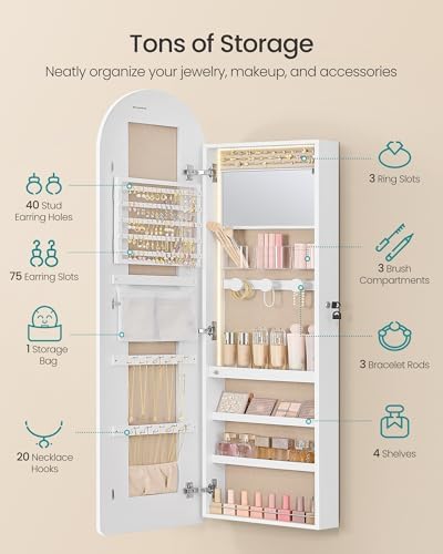 SONGMICS Wide Jewelry Organizer, Wall/Door Mounted, LED Cabinet - Image 4