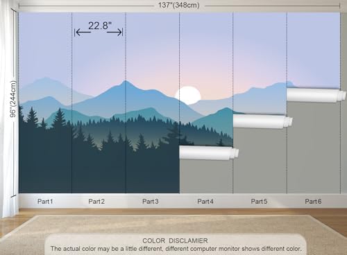 Mountain Landscape Peel and Stick Wallpaper Blue Forest Wall Mural - Image 3