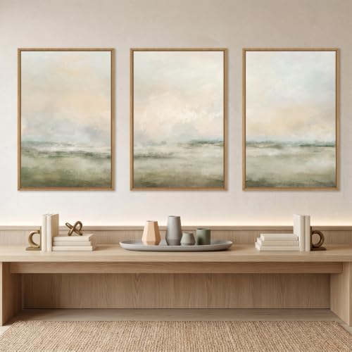 Aryroi Abstract Beige Green Landscape Framed Canvas Wall Art Set- 16"x24"x3 - Image 3