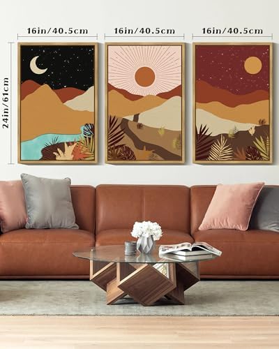 KUVIOKE Boho Landscape Wall Art 16x24in Natural Framed - Image 3