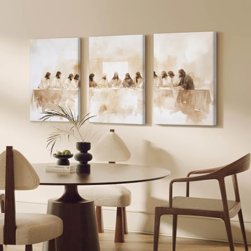Jesus Wall Art Set of 3 Last Supper Wall Decor Christian Canvas Wall Art - Image 4