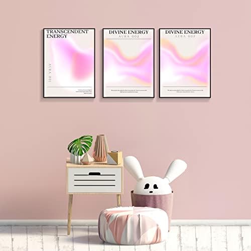 Framed 3 Piece Pink Gradient Aura Energy Canvas Wall Art Trippy Positive - Image 4
