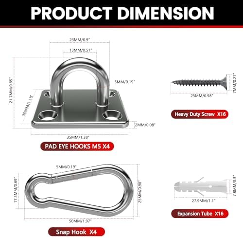 sprookber 304 Stainless Steel Pad Eye Snap Hook, M5 Ceiling Hook 500Lb - Image 4