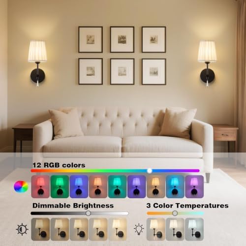 Black Battery Operated Wall Sconce, 10000 Mah Rechargeable Wall Sconces set of 2 - Image 5