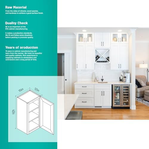 15" W x 42" H White Shaker Single-Door Kitchen Wall Cabinet - Image 3