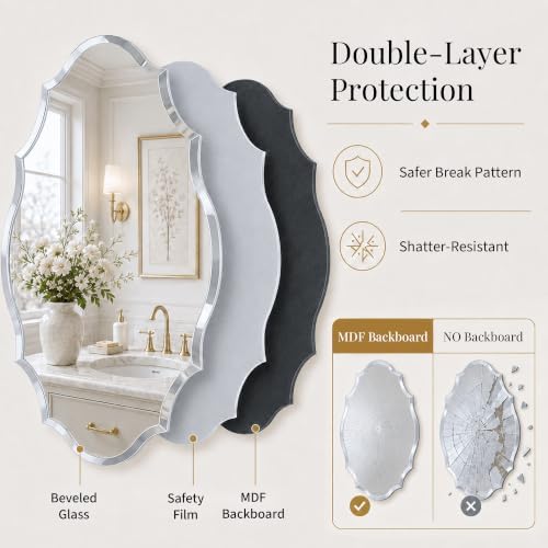 24x36 Inch Scalloped Oval Frameless Beveled Wall Mirror - Image 5
