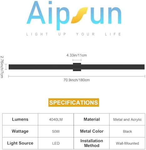 Aipsun 71" LED Outdoor Wall Light, Modern Black Exterior Lighting Fixture - Image 5
