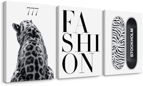 Trendy Leopard Wall Art Black White Cheetah Wall Decor Fashion Aesthetic Canvas by Youillne