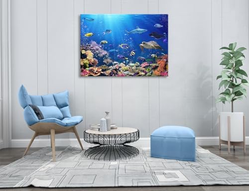 DUOHUTRA Sea Turtle Canvas Wall Art Colorful Fish Coral Painting Blue Ocean - Image 6