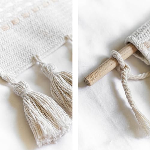 BlissBlush Long Vertical Wall Hanging Tapestry Woven Boho Farmhouse Decor Cream - Image 7