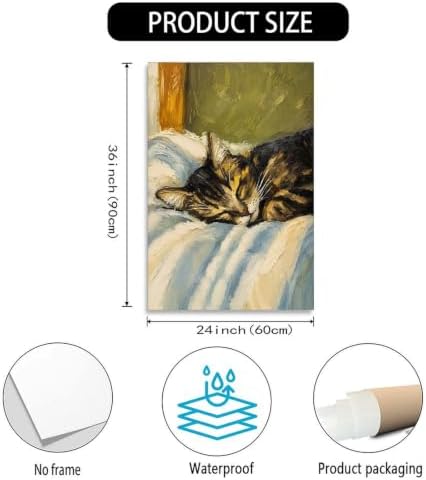 Cat Poster Sleeping Cat Oil Painting Cozy Vintage Canvas Wall Art - Image 3