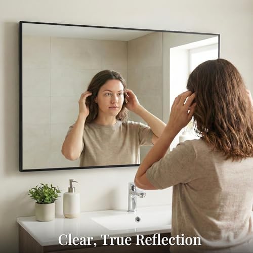 48"x30" Matte Black Large Framed Bathroom Vanity Wall Mirror - Image 5