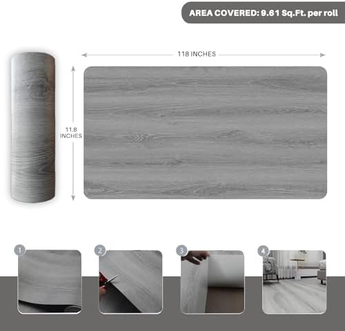 Wood Grain Peel and Stick Floor Tiles, 11.8" x 118", Soft Gray Oak - Image 2