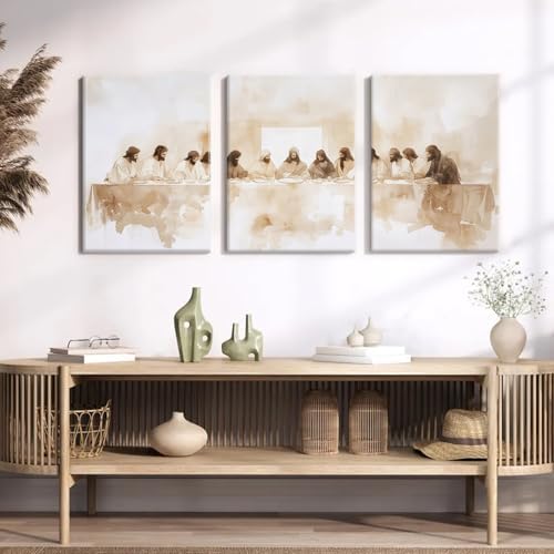 Jesus Wall Art Set of 3 Last Supper Wall Decor Christian Canvas Wall Art - Image 7