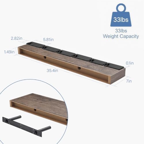 Smoke Gray Floating Wall Shelves, 36 Inch Bathroom Shelf Set of 2 - Image 3