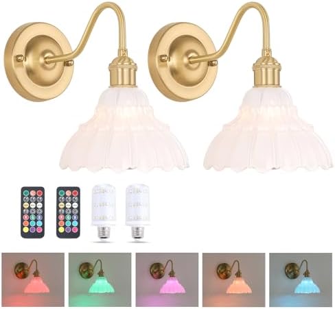 Shenmoyl Battery Operated Wall Sconce Set of 2, Vintage Rechargeable Wall Lights by Shenmoyl