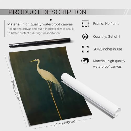 enttgo Vintage Bird Prints Japanese Crane Canvas Wall Art Retro Asian Bird - Image 2