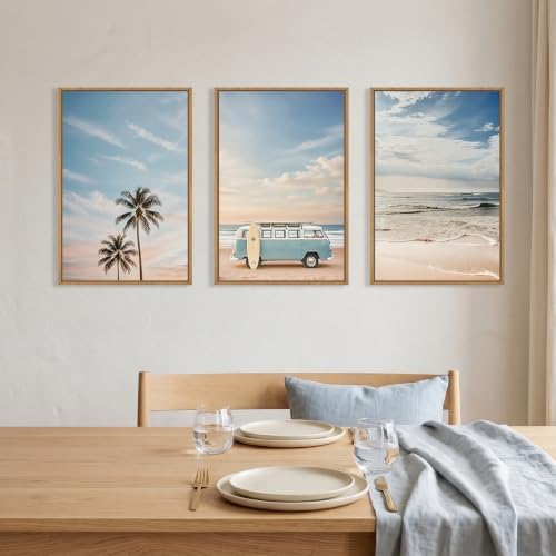 Large Ocean Beach Surfboard Framed Canvas Wall Art Set -16"x24"x3 - Image 2