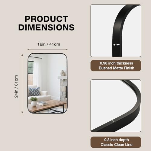 16"x24" Bathroom Mirrors for Over Sink, Matte Black Rectangle Vanity Mirror - Image 5