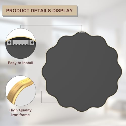 PROHOMEWARE Gold Round Mirror 36 Inch Wavy Bathroom Vanity Mirror Gold Frame - Image 4
