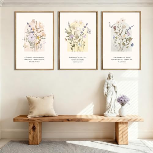IARTTOP Large Christian Easter Wall Art Framed 16x24 Inch Set of 3 Floral Bible - Image 7