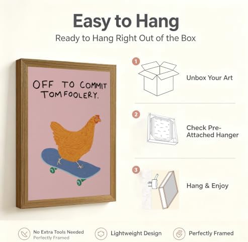 Framed Funny Animal Wall Art Whimsical Skateboard Chicken art Decor - Image 7