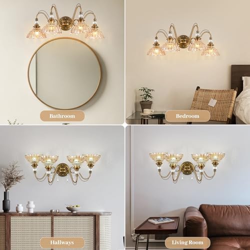 Vintage Bathroom Vanity Light, 4-Light Matte Antique Brass Finish Wall Sconce - Image 5