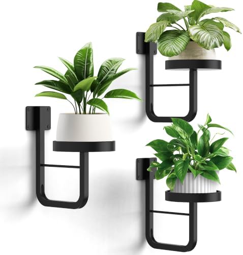 3 Pack Wall Plant Holder for Hanging Planters Indoor Outdoor Black by JOPBENG