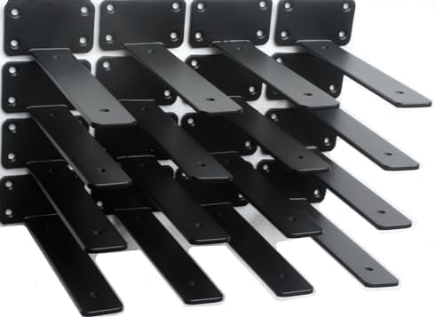 20 Pack - 8 inch Black Hidden L Shelf Bracket Iron Floating Shelf Brackets by MHMYDZ