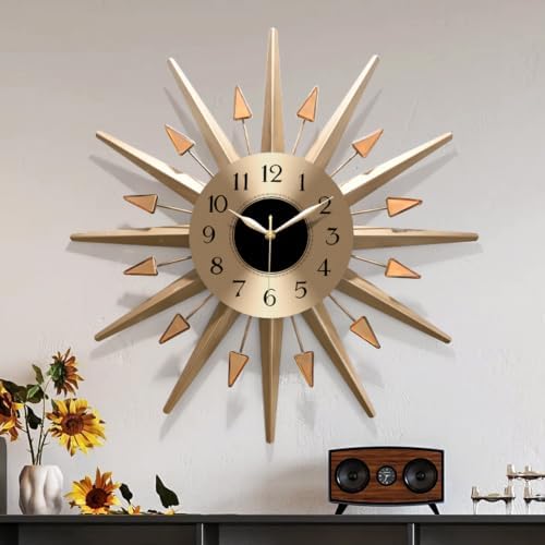Starburst Large Wall Clock, Mid Century Decorative Wall Clock Modern Silent by HEBOIXHOMEDECOR