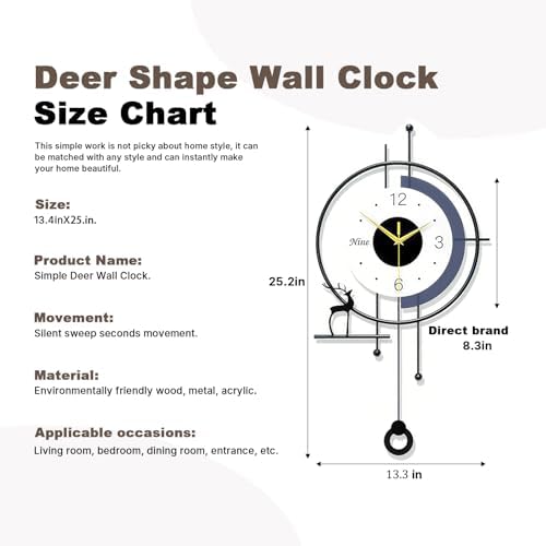 25" Modern Pendulum Wall Clock – Silent Non-Ticking Battery Design - Image 2