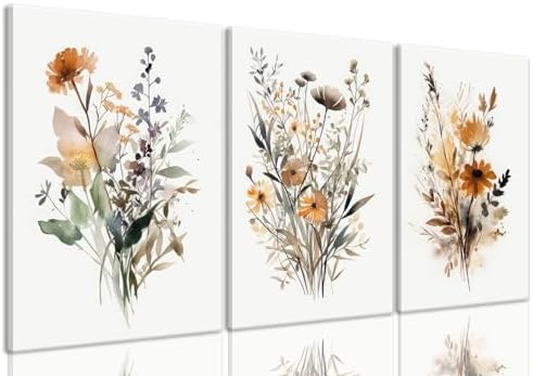 Bwodke Watercolor Floral Canvas Wall Art Set of 3, 16x24 inch by Bwodke