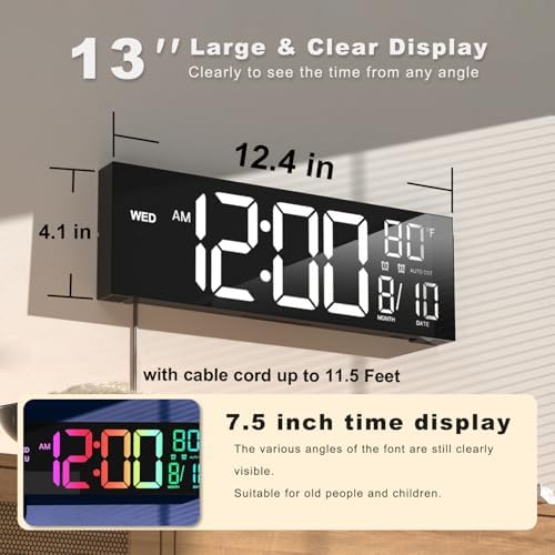 JALL 13" Large Digital Wall Mount Clock - Image 2