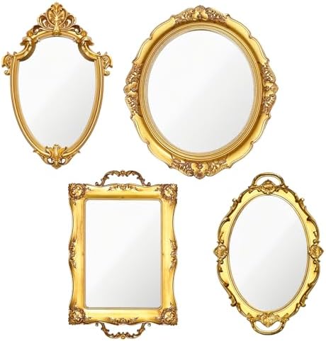 4 PCS Vintage Gold Mirror Set Vintage Mirrors by Unknown