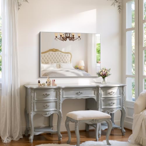 YIROMAN Bathroom Mirror 30"x40", Brushed Silver Bathroom Mirror - Image 4