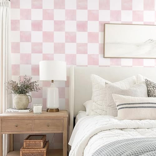 Ismoon Modern Peel and Stick Wallpaper Pink Mosaic Checkered Contact Paper - Image 2