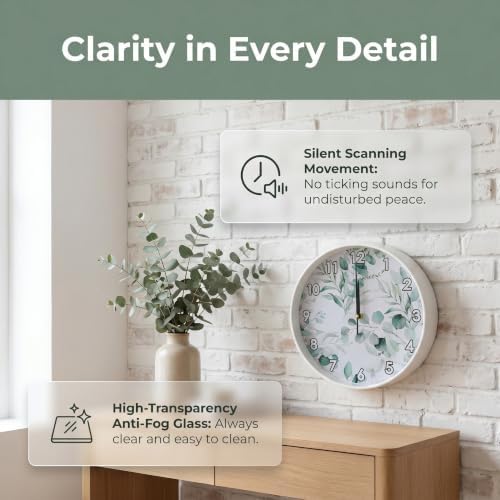 Soft Green Eucalyptus Leaf wall Clock Silent Non Ticking Battery Operated wall - Image 3