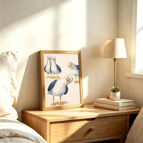 Framed Funny Seagull Wall Art Cute Bird Canvas Print Coastal wall Decor - Image 2