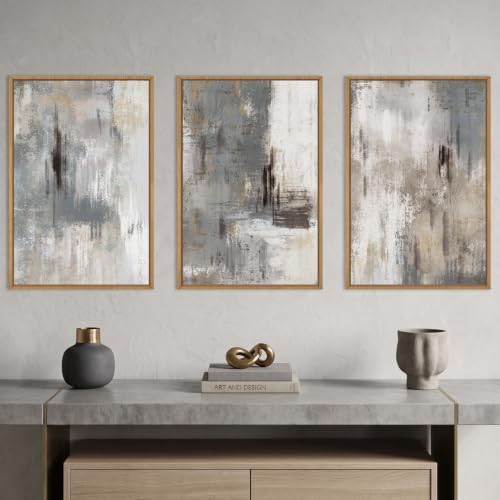 Aryroi Abstract Neutral Gray Beige Framed Canvas Wall Art Set- 24"x36"x3 - Image 2