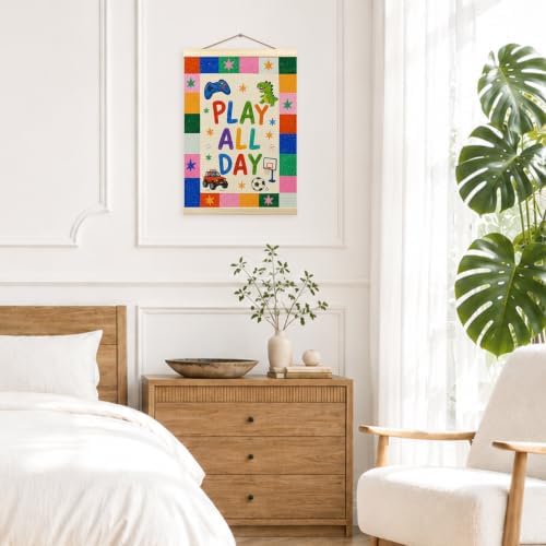 madalo Colorful Boys Play All Day Wall Art Poster Hanger Frame, Cute Cartoon - Image 4