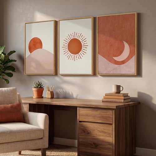 Framed Sun and Moon Boho Minimalist Abstract Wall Art Bedroom, 16x24 Inch - Image 2
